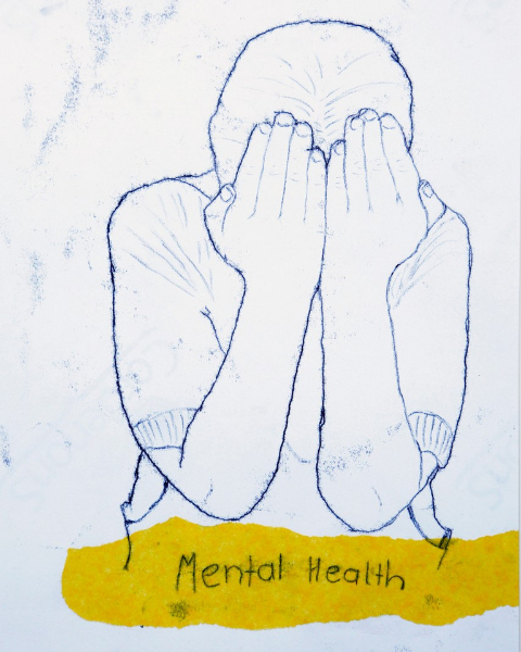 Mental Health, Artist: Anonymous. From a series of mono prints that feature in the exhibition called ‘Experiences of Homelessness', mono print, 2024