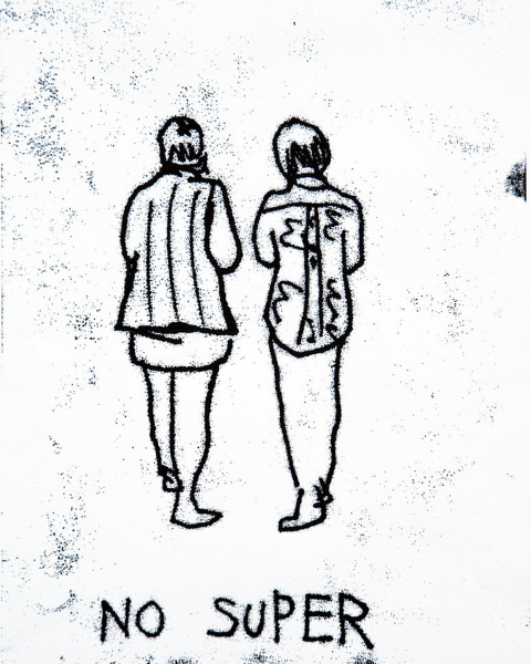 No Super, Artist: Anonymous. From a series of mono prints that feature in the exhibition called ‘Experiences of Homelessness', mono print, 2024