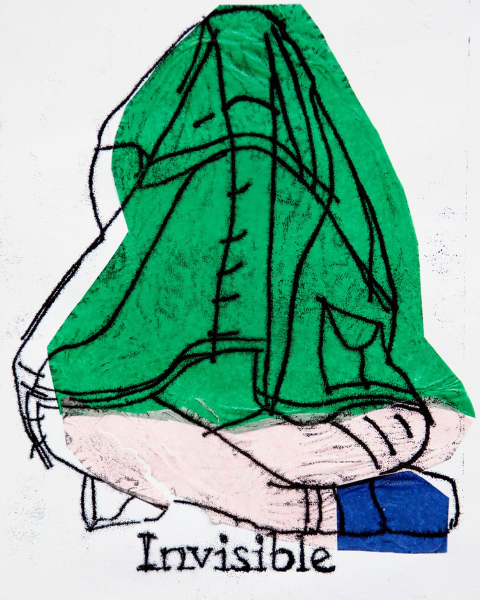 Invisible, Artist: Anonymous. From a series of mono prints that feature in the exhibition called ‘Experiences of Homelessness', mono print, 2024