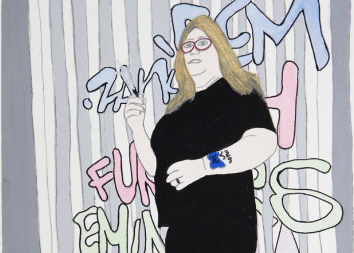 Woman Holding a Ciggie, Artist: Jane. From a series of paintings that feature in the exhibition called ‘Women Holding Things’